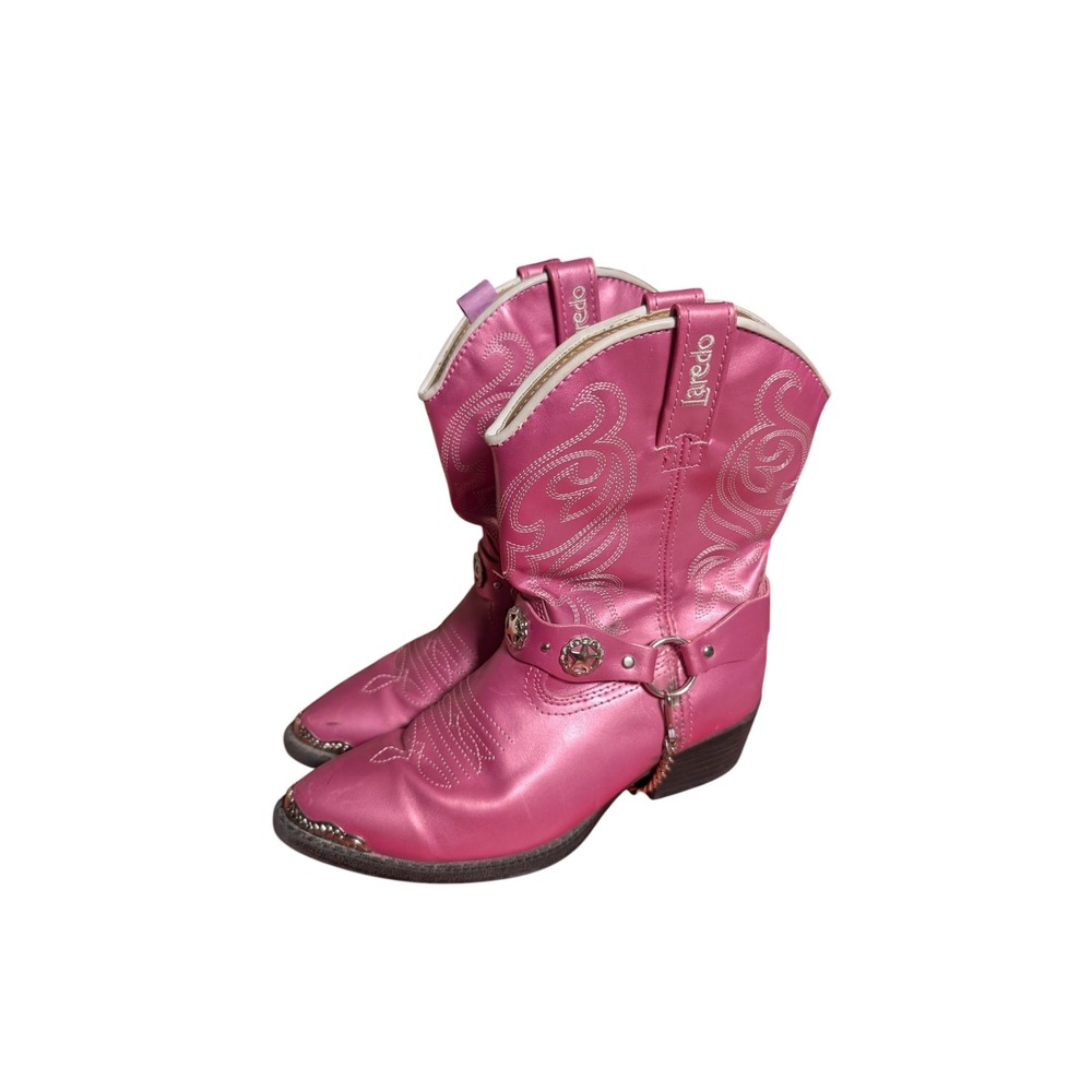 Laredo Kids Metallic‎ Pink Western Cowgirl Boots Star Concho Harness Size 2D